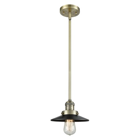 Innovations Lighting Railroad Vintage Dimmable Led 8" Antique Brass Mini Pendant, Matte Black Railroad Shades 201S-AB-M6-LED